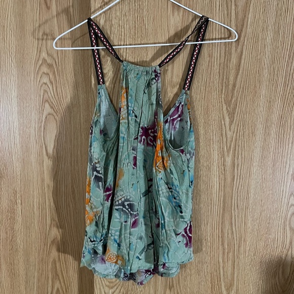 BKE Sage Green Printed Ribbon Straps Top - Picture 3 of 5